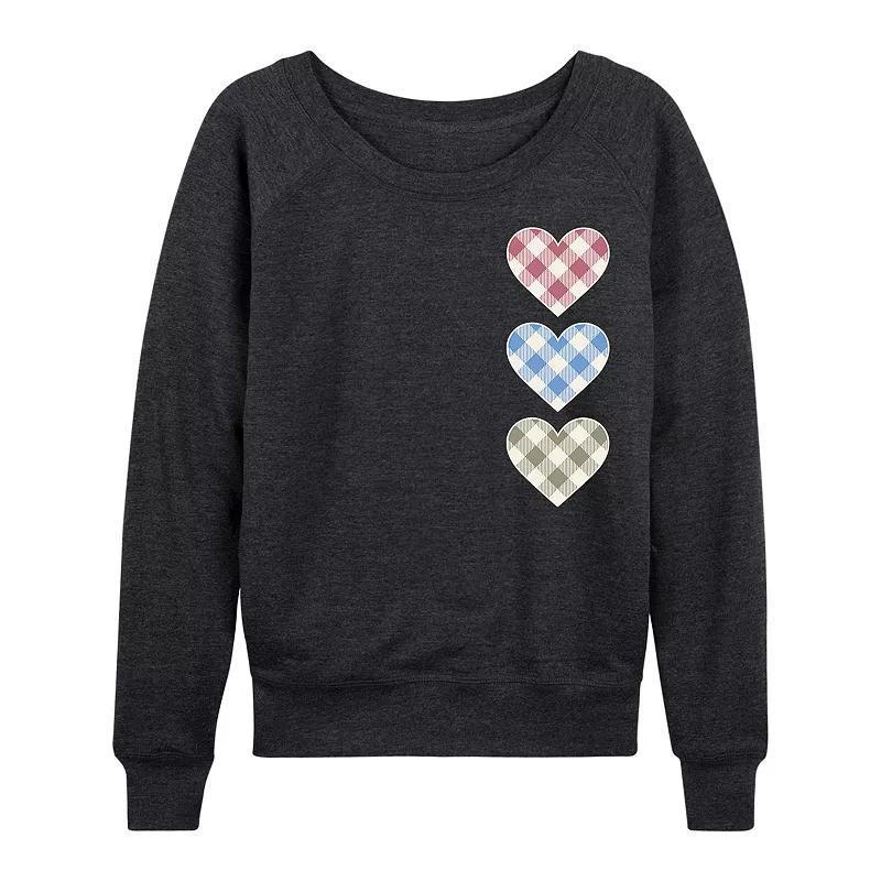 Womens Gingham Hearts Slouchy Graphic Sweatshirt Grey Indigo Product Image