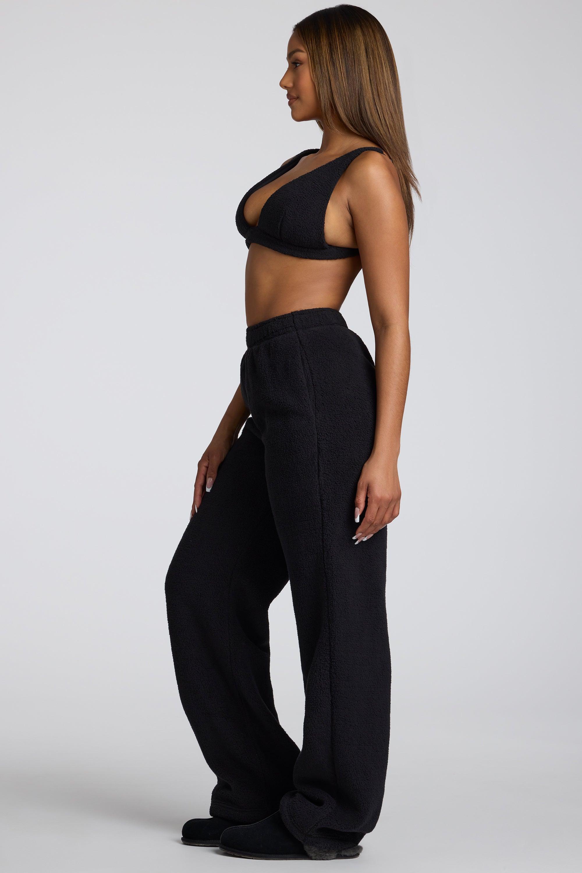 Petite Low Rise Straight Leg Fleece Joggers in Black Product Image