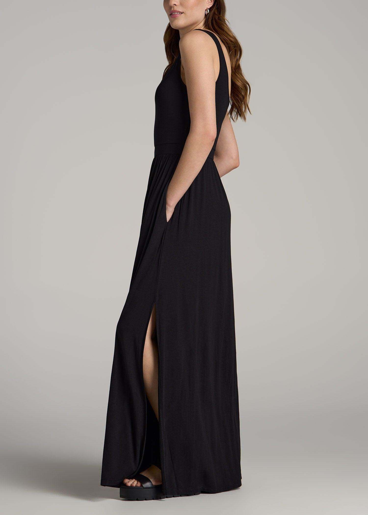 Jersey Tank Maxi Dress with Pockets for Tall Women in Black Female Product Image