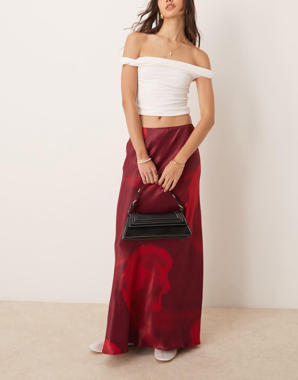 ASOS DESIGN satin maxi skirt in oversized floral print Product Image