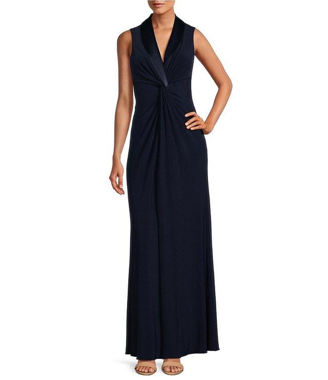 Adrianna Papell Stretch Jersey Tuxedo Surplice V-Neck Twisted Waist Sleeveless Gown Product Image