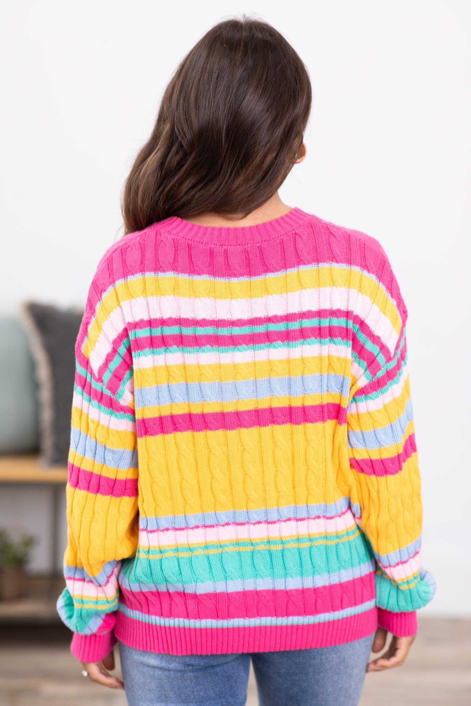 Fuchsia and Orange Multicolor Stripe Sweater Product Image