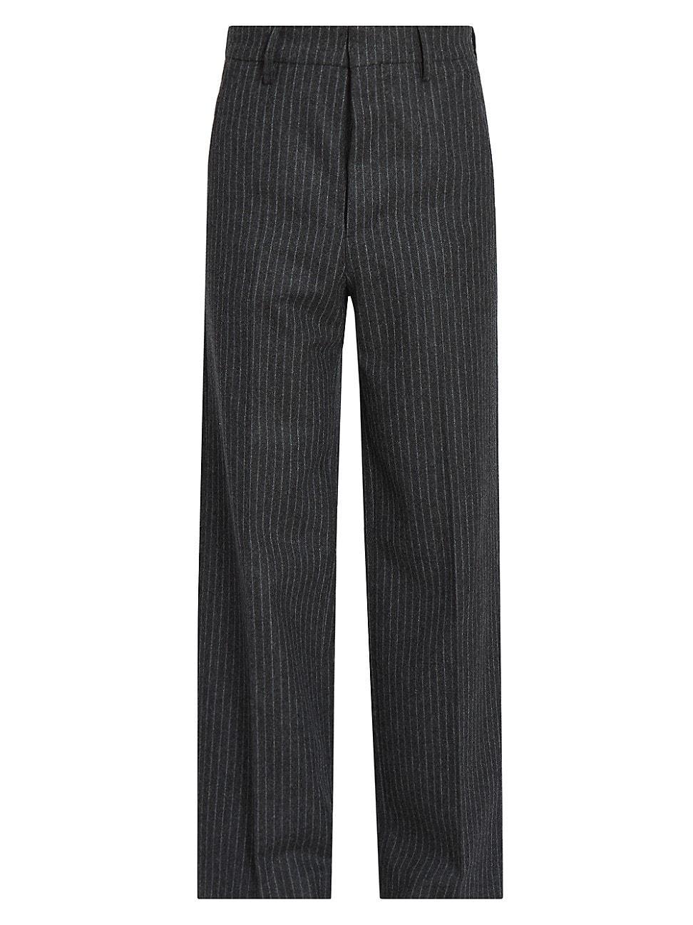 Mens Pinstriped Wide-Leg Wool Trousers Product Image