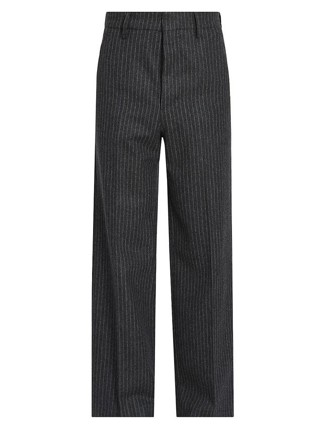 Mens Pinstriped Wide-Leg Wool Trousers Product Image