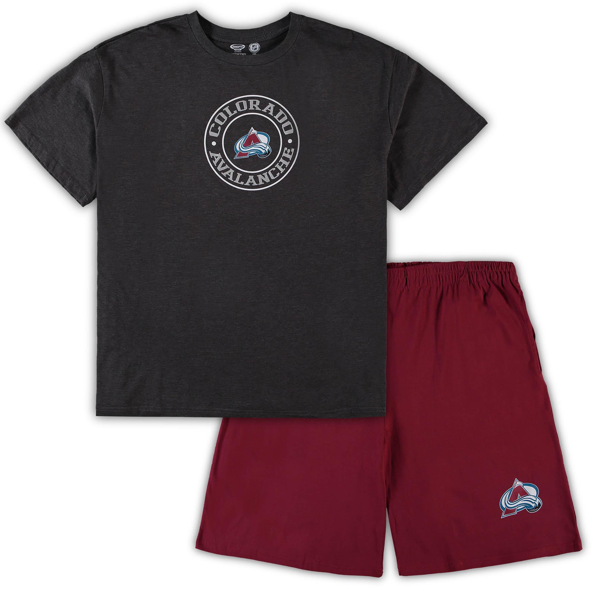 Mens Concepts Sport Burgundy/Heathered Charcoal Colorado Avalanche Big & Tall T-Shirt & Shorts Sleep Set Product Image