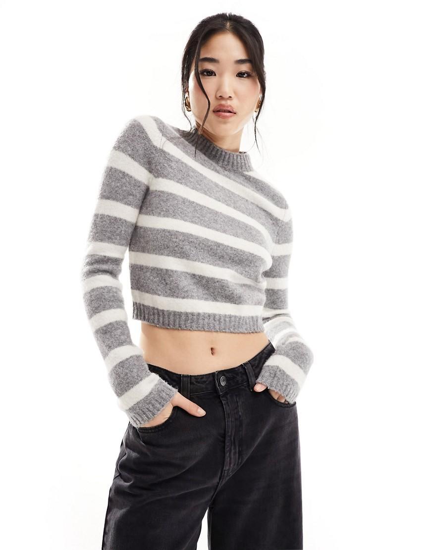 Stradivarius soft touch sweater in gray stripe Product Image