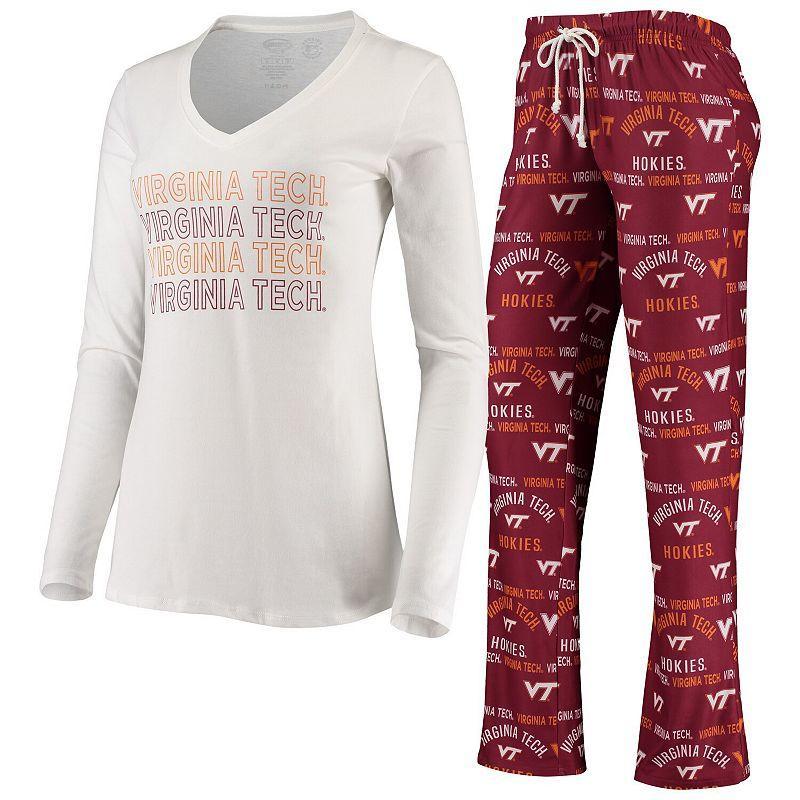 Womens Concepts Sport Maroon/White Virginia Tech Hokies Flagship Long Sleeve T-Shirt & Pants Sleep Set Product Image