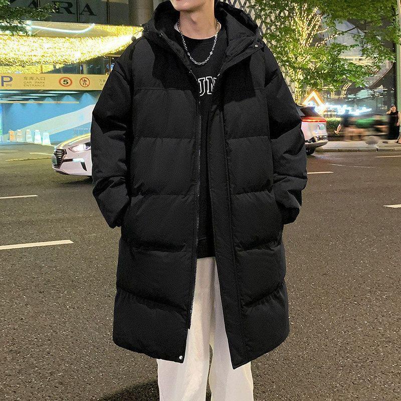 Hooded Plain Zip Long Puffer Coat Product Image