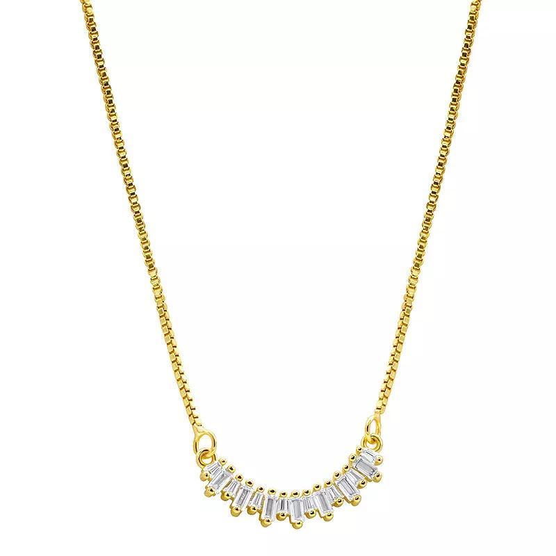 Adornia 14k Gold Plated Crystal Curved Bar Necklace, Womens White Product Image