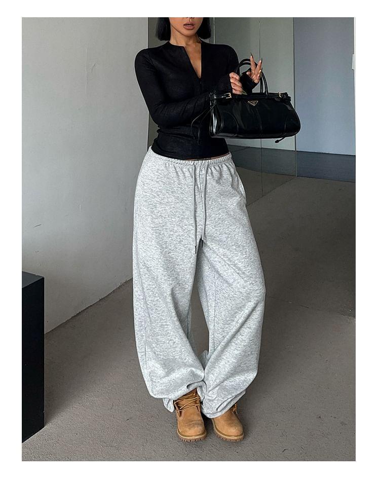 Drawstring Waist Plain Wide Leg Pants Product Image