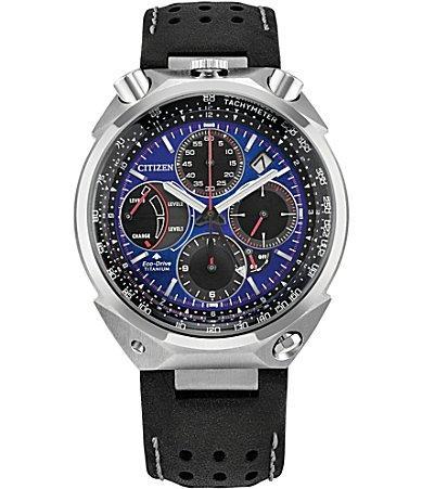 Citizen Mens Promaster Tsuno Racer Chronograph Black Leather Strap Watch Product Image