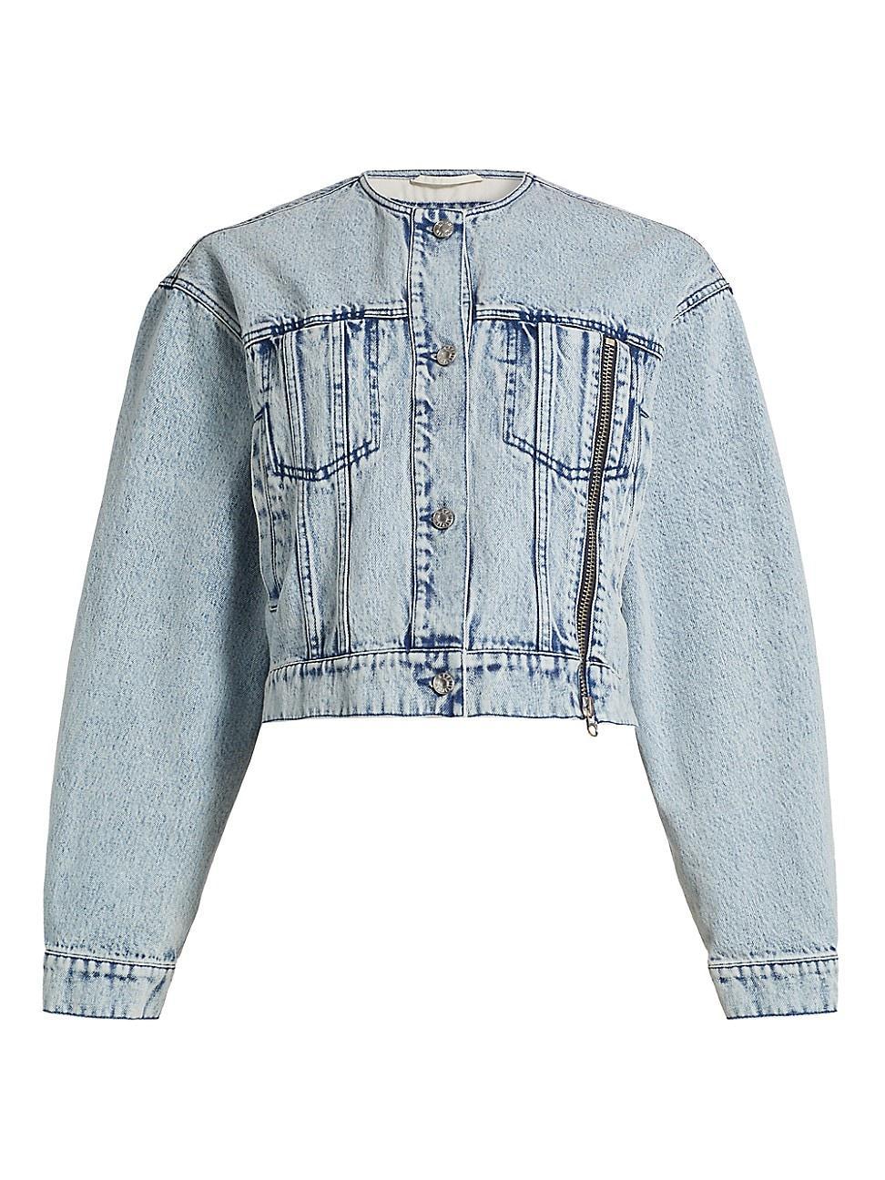 Womens Collarless Cropped Denim Jacket Product Image