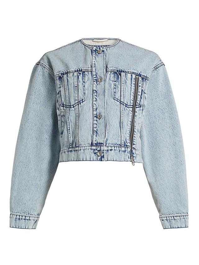 Womens Collarless Cropped Denim Jacket Product Image