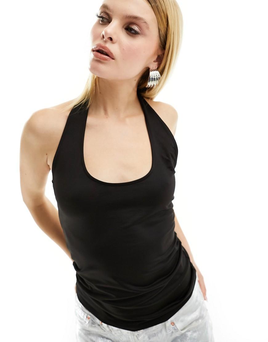 Weekday Astrid halterneck top in black product image