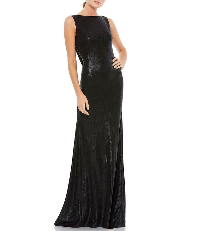 Mac Duggal Metallic Boat Neck Sleeveless Cowl Open Back Detail Mermaid Gown Product Image