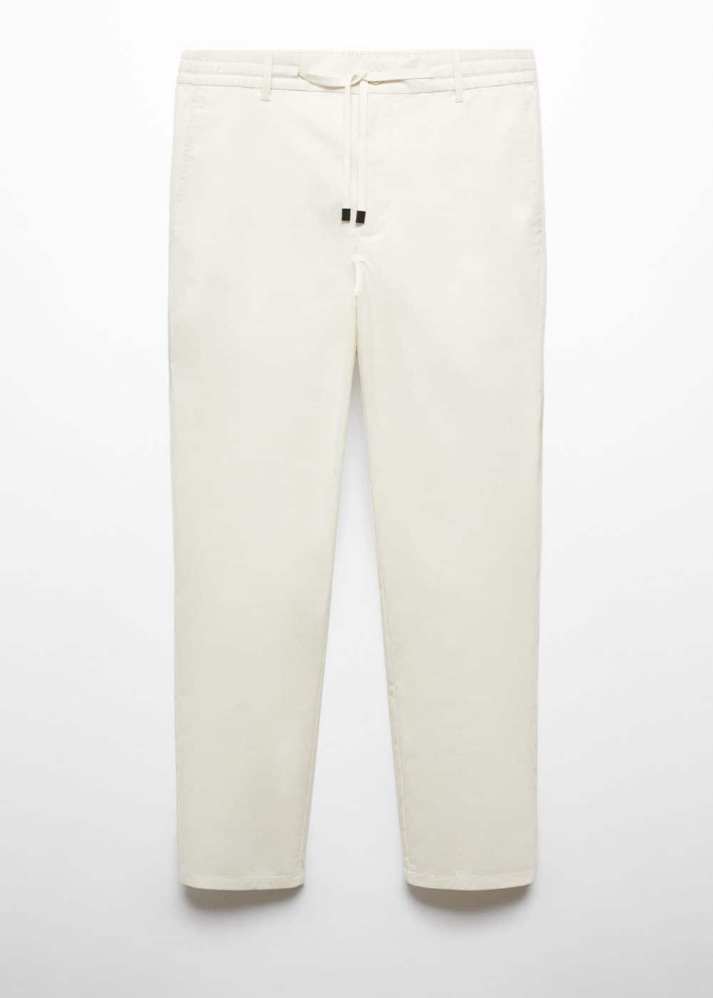 MANGO MAN - Cotton seersucker pants with drawstring off whiteMen Product Image