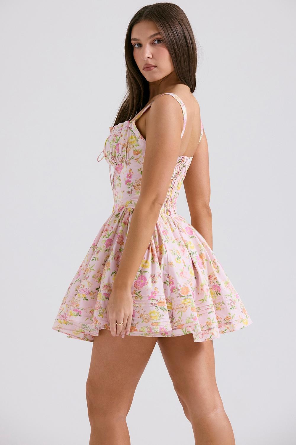 Natassia Pink Meadow Print Cotton Mini Dress Product Image