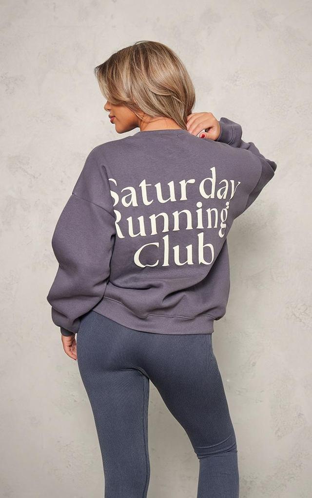 PRETTYLITTLETHING Charcoal Saturday Morning Run Puff Print Sweatshirt Product Image