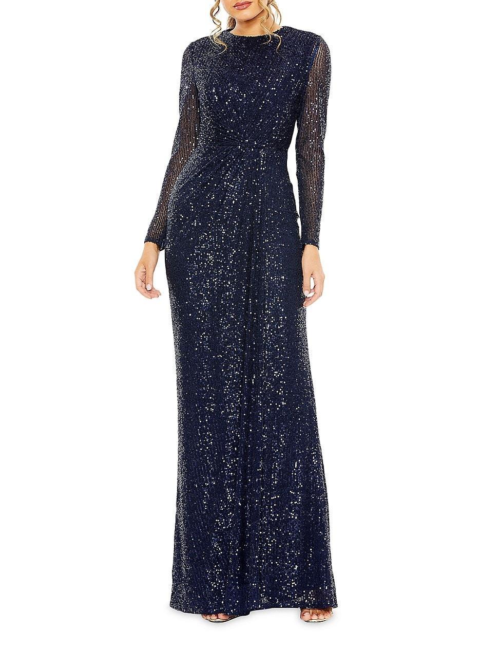 Womens Sequined Knotted Column Gown Product Image