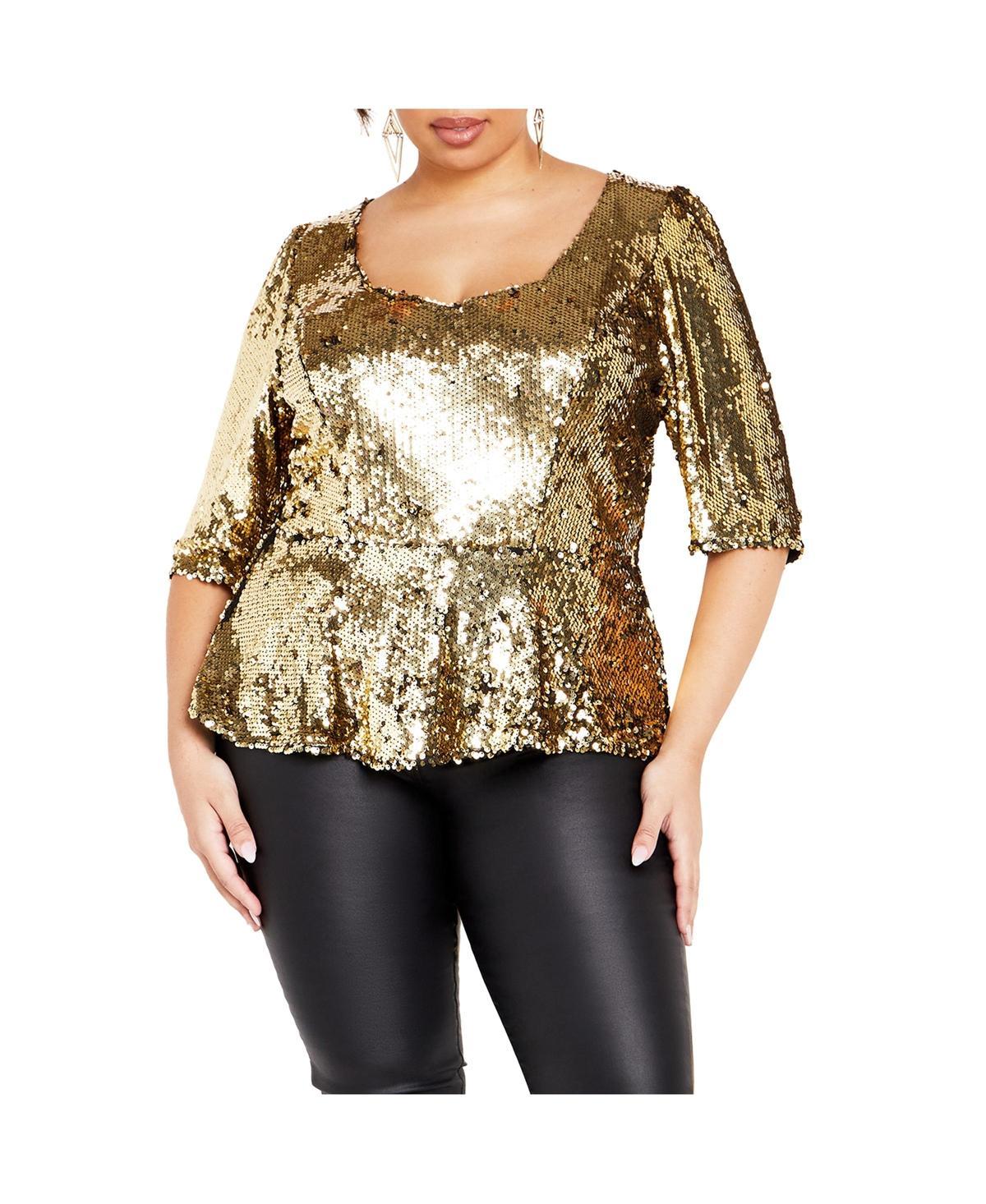 City Chic Womens Sequin Puff Top Product Image