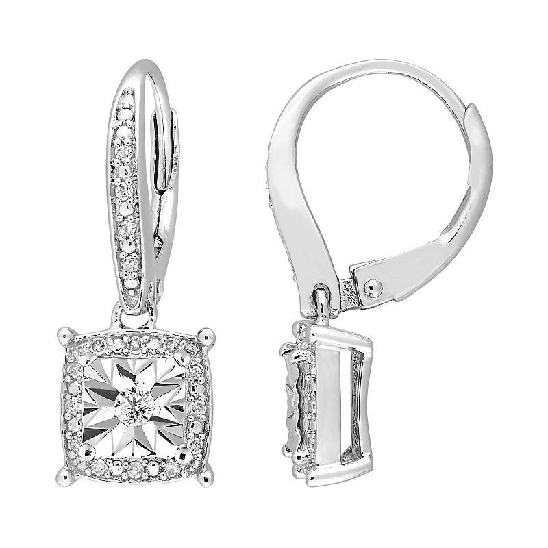 Stella Grace Sterling Silver 1/5 Carat T.W. Diamond Square Drop Leverback Earrings, Womens, White Product Image