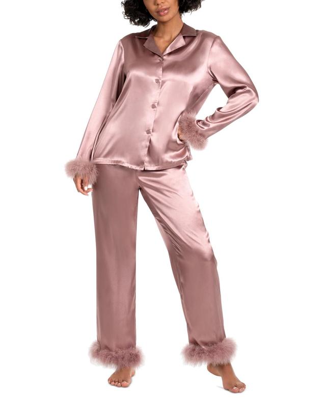 Linea Donatella Womens Marabou Feather Satin Pajama Set Product Image