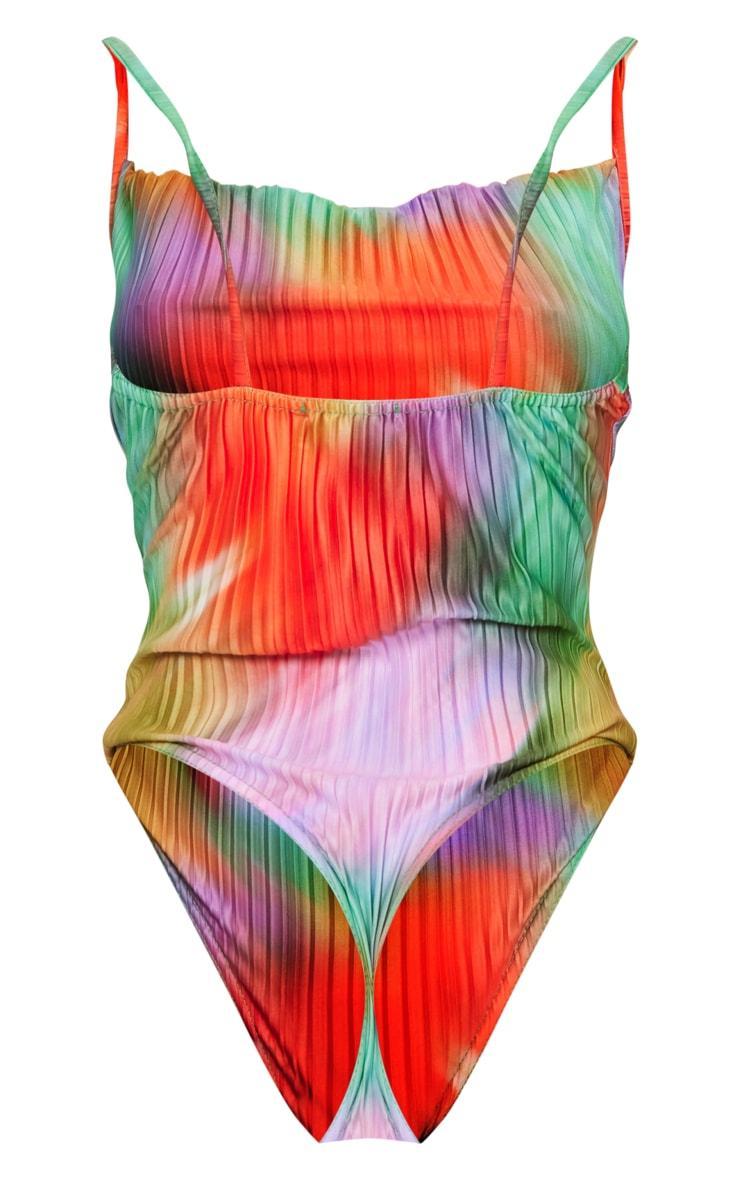 Multi Printed Plisse Cowl Neck Bodysuit Product Image