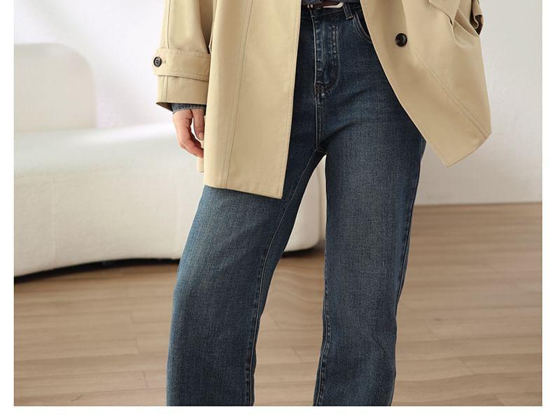 Stand Collar Plain Panel Button Trench Coat Product Image