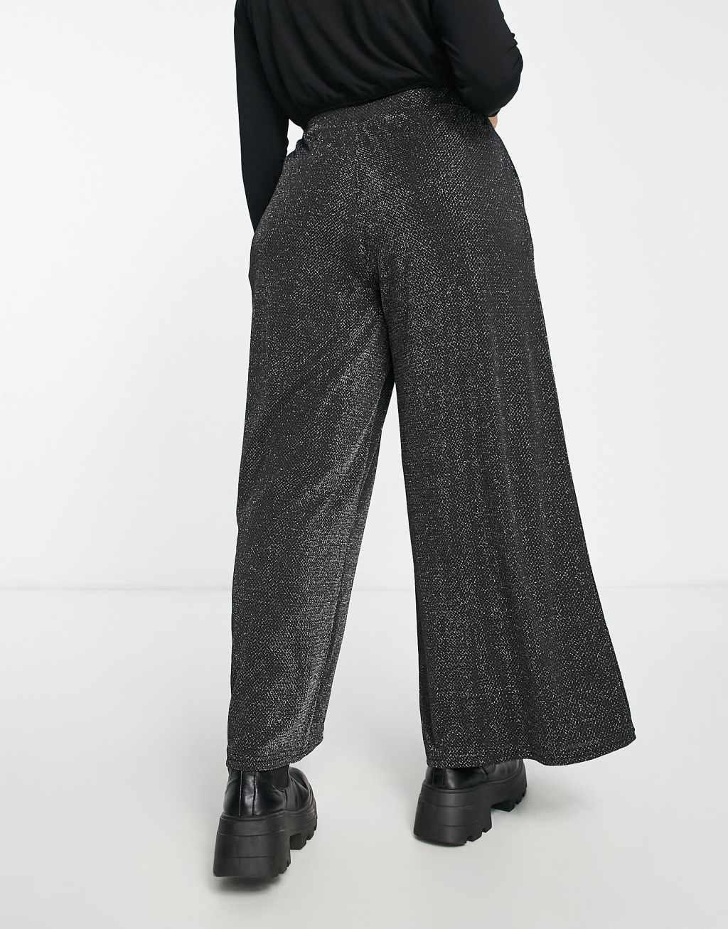 Yours wide leg glitter pants in black Product Image