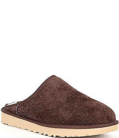 Mens UGG® Classic Slip-On Shaggy Suede Slipper - Dark Grey Product Image