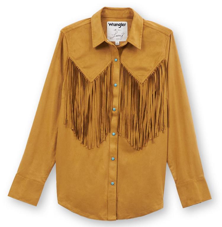 Wrangler® x Lainey Wilson L/S Bone Brown Fringe Snap Shirt Product Image