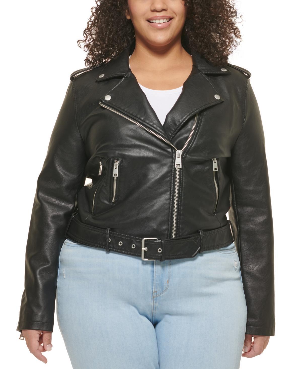 Plus Size Levis Asymmetrical Faux Leather Motorcycle Jacket, Womens Green Product Image