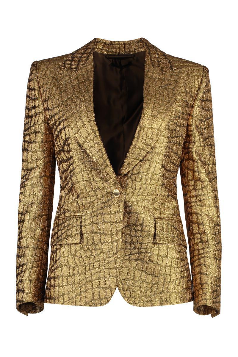 TOM FORD Metallic Croc-jacquard Single-breasted Blazer Jacket In Animalier Product Image