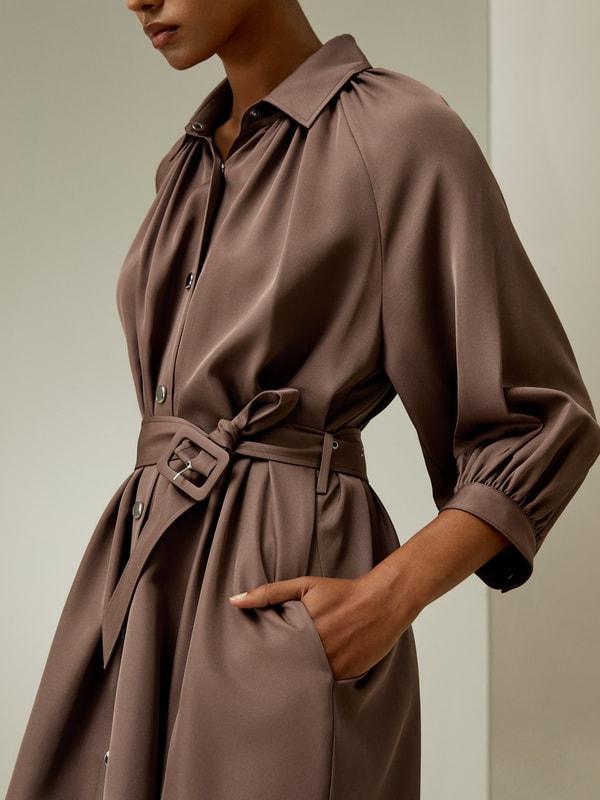 Belted Silk-Wool Windbreaker Dress Product Image