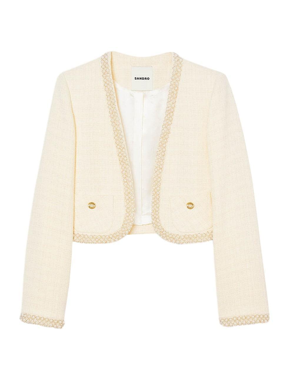 Sandro Bead Trim Cropped Tweed Jacket Product Image