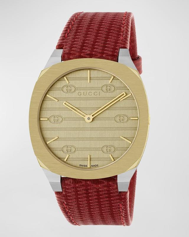 34mm 25H Quartz Watch with Leather Strap, Red Product Image