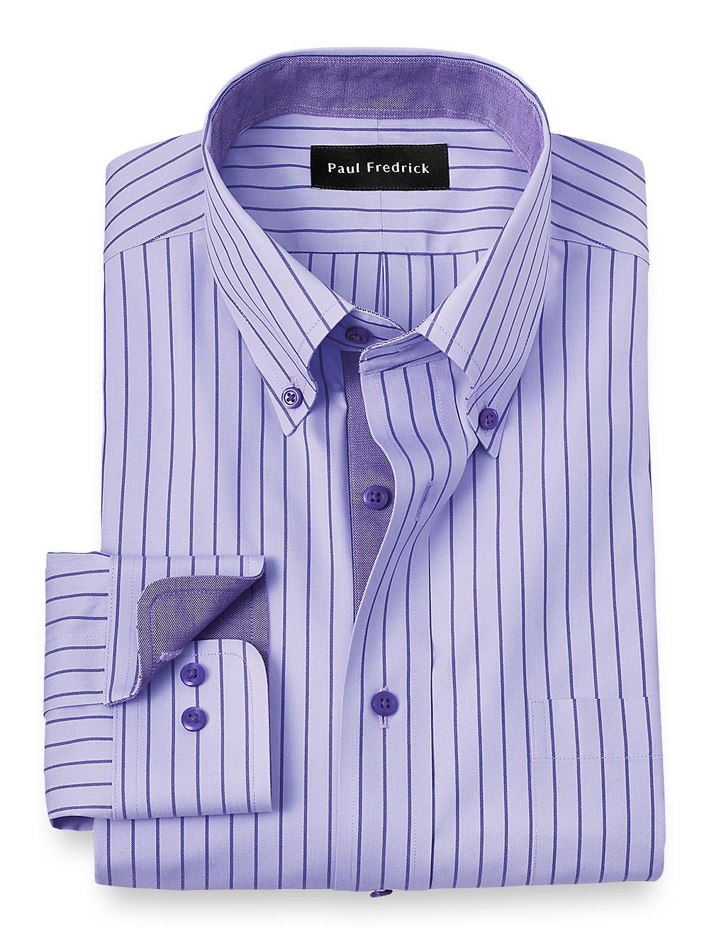 Non-iron Cotton Stripe Dress Shirt With Contrast Trim Product Image