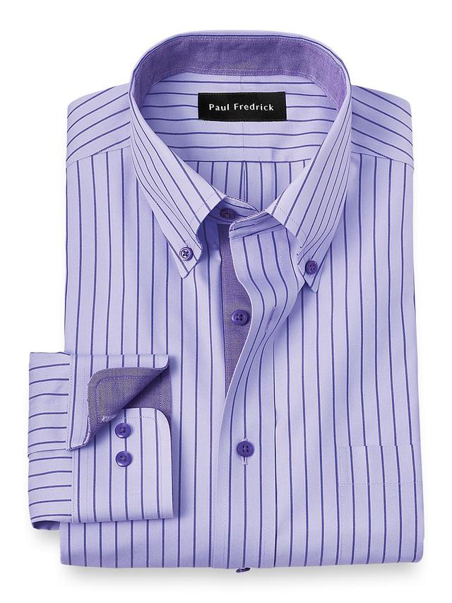 Non-Iron Cotton Stripe Dress Shirt With Contrast Trim - Purple Product Image