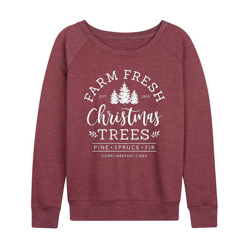 Womens Farm Fresh Christmas Trees Slouchy Graphic Sweatshirt, Girls Grey Dark Red Product Image