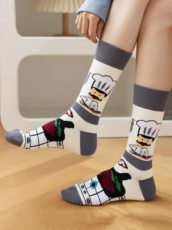 Cartoon Printed Contrast Color Sweat-Absorbing Socks Accessories Product Image