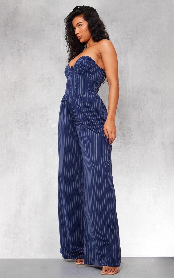 Navy Pinstripe Underwire Corset Detail Tailored Jumpsuit Product Image