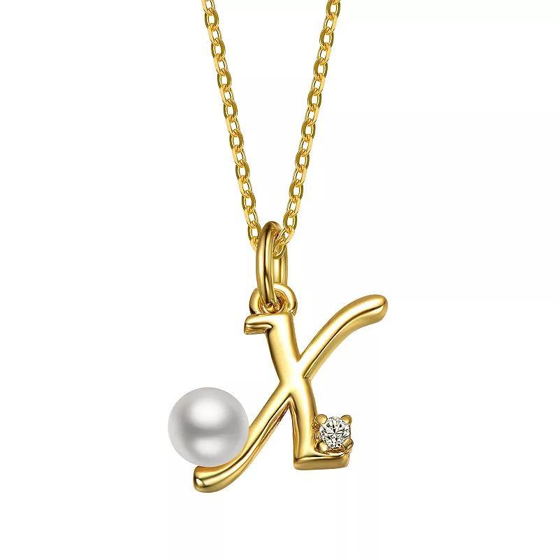 14k Gold Plated Simulated Pearl Initial Pendant Necklace, Womens Yellow Product Image