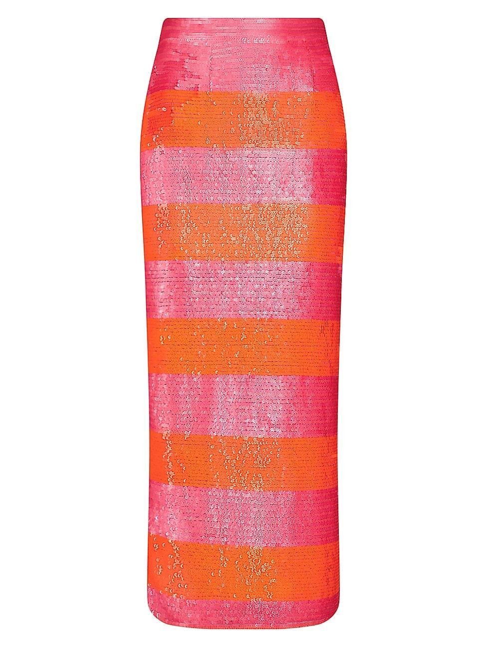 Womens Sequined Stripe Pencil Midi-Skirt Product Image