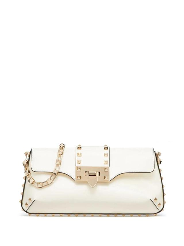 Rockstud Leather Shoulder Bag In White Product Image