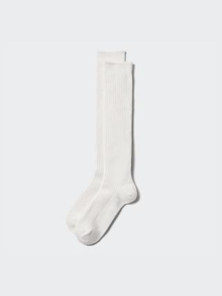 Womens Heattech Ribbed Knee High Socks Off White US W 7.5-10 UNIQLO US Product Image