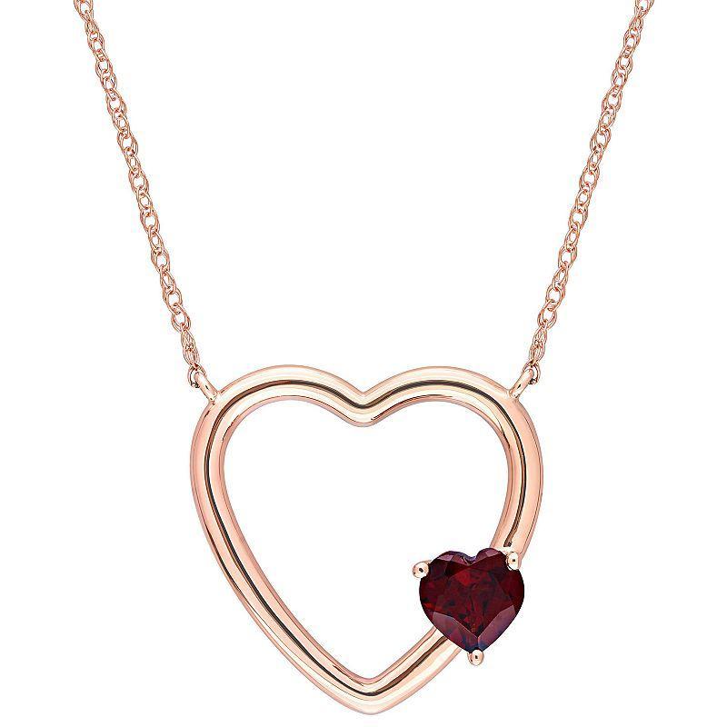 Stella Grace 10k Rose Gold Garnet Open Heart Pendant Necklace, Womens Product Image