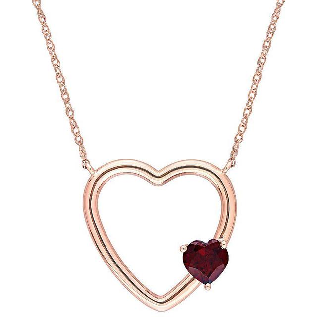 Stella Grace 10k Rose Gold Garnet Open Heart Pendant Necklace, Womens Red Product Image