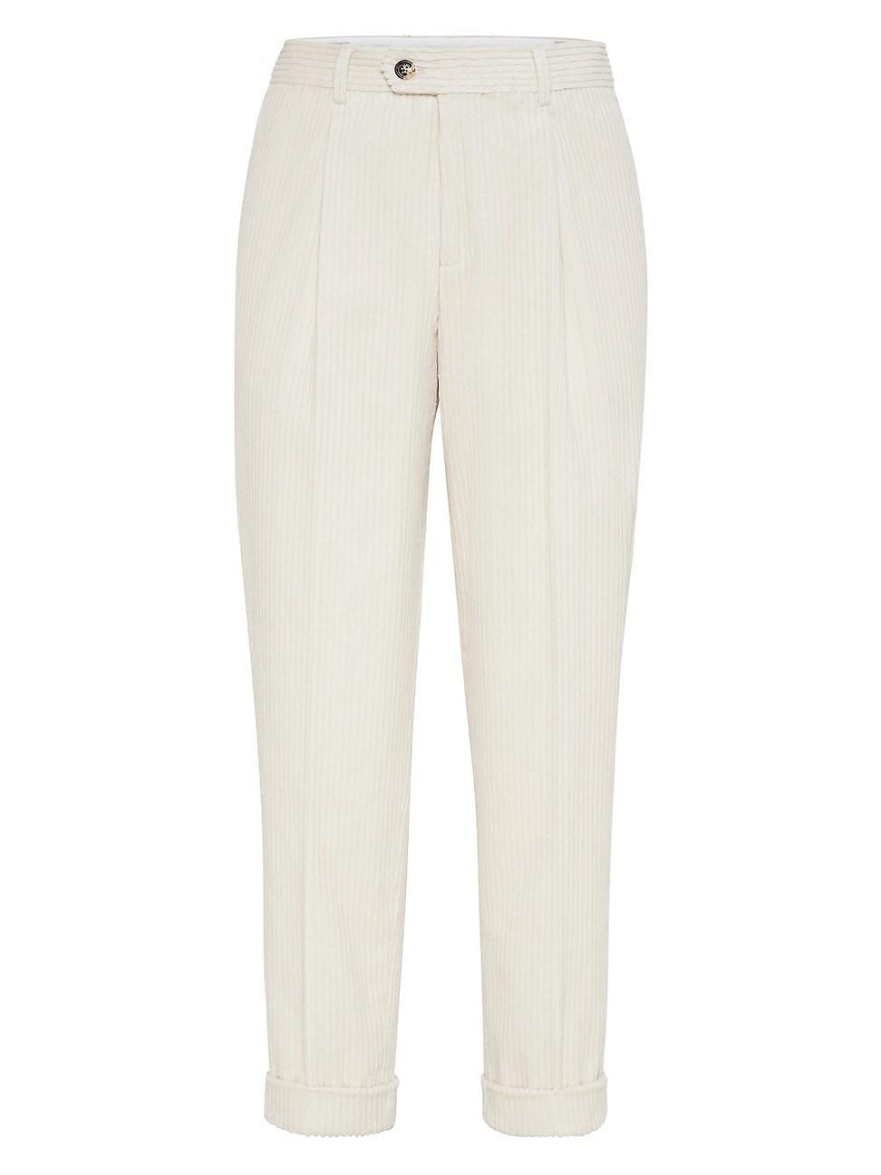 Mens Cotton Wide Wale Corduroy Leisure Fit Trousers with Pleats Product Image