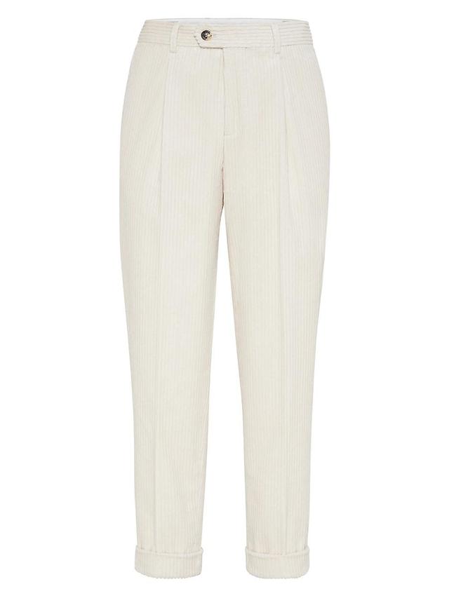 Mens Cotton Wide Wale Corduroy Leisure Fit Trousers with Pleats Product Image