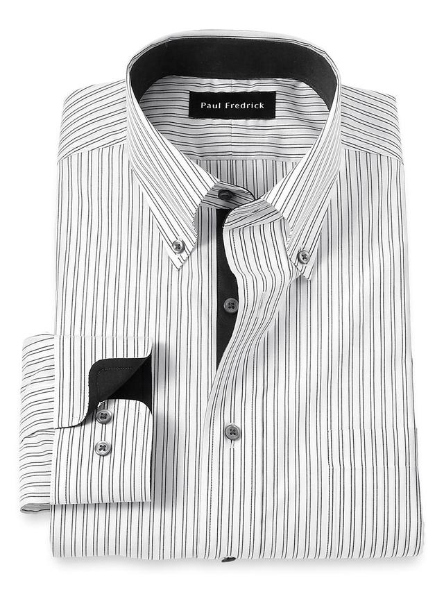 Non-Iron Cotton Stripe Dress Shirt With Contrast Trim - Black/white Product Image